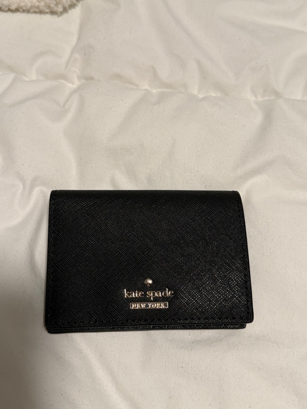 kate spade Black Leather Compact Wallet with Gold Logo